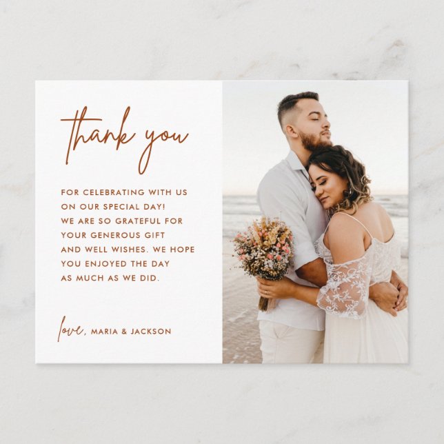 Earthy Rust Wedding Photo Thank You Postcard (Front)