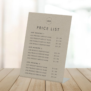 Earthy Rustic Kraft Style Logo Price List Simple Pedestal Sign