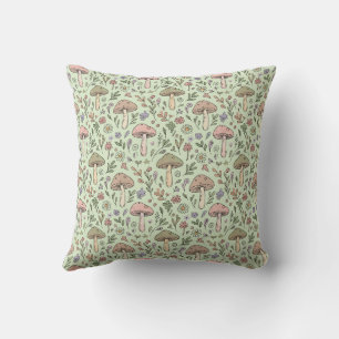 Earthy Sage Green Fungi Seamless Pattern Boho Cushion