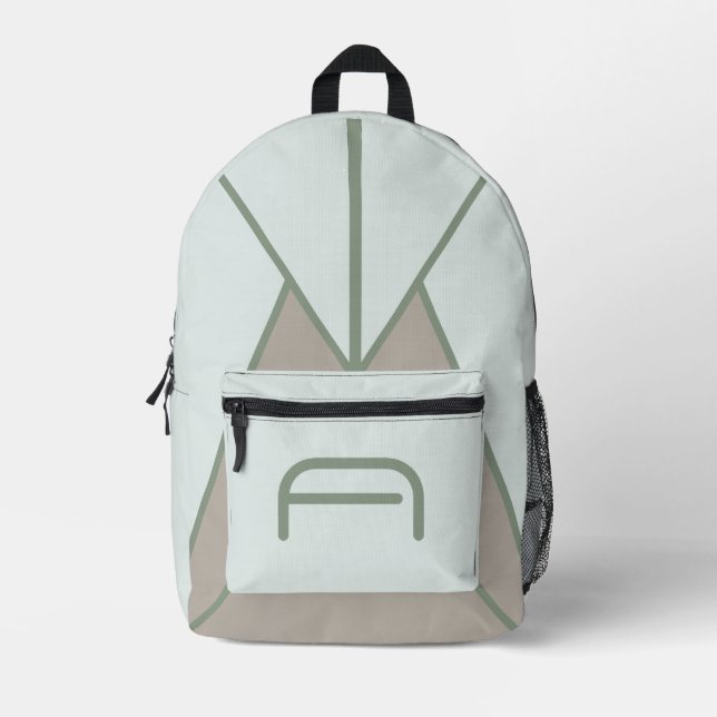 Earthy Sage Green Geometric Custom Backpack (Front)