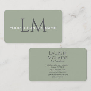 Earthy Sage Green Organic Modern Monogram Business Card