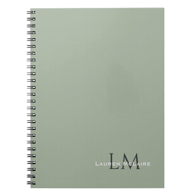 Earthy Sage Green Organic Modern Monogram Notebook (Front)