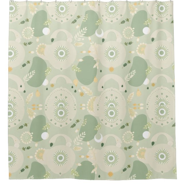 Earthy Sage Green Shower Curtain – Boho Design (Front)