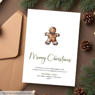 Earthy Script Font Watercolor Christmas Greeting  Holiday Card