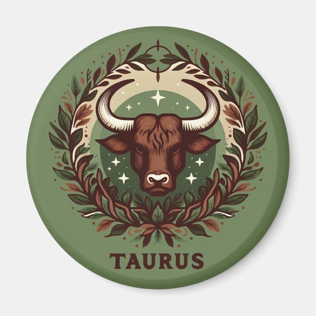 Earthy, Sensual Taurus Zodiac Star Sign Art Design Magnet (Front)