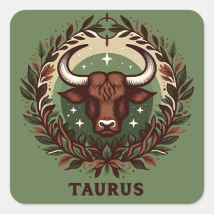 Earthy, Sensual Taurus Zodiac Star Sign Art Design Square Sticker