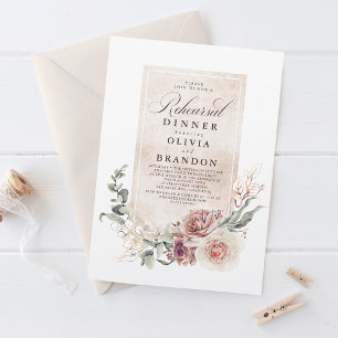 Earthy Shade Flowers Boho Elegant Rehearsal Dinner Invitation