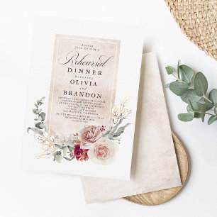 Earthy Shade Flowers Boho Elegant Rehearsal Dinner Invitation