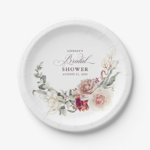 Earthy Shade Flowers Elegant Boho Bridal Shower Paper Plate