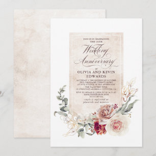 Earthy Shade Flowers Elegant Wedding Anniversary Invitation