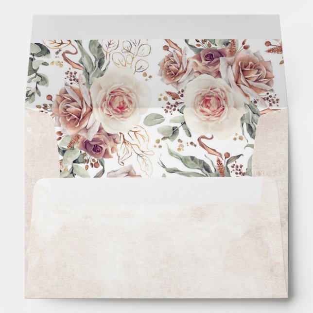 Earthy Shade Watercolor Flowers Pattern Botanical  Envelope (Back (Bottom))