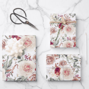 Earthy Shades Floral Botanical Watercolor Pattern Wrapping Paper Sheet