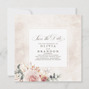 Earthy Shades Floral Elegant Save The Date Announcement