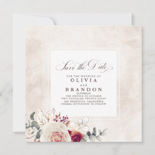 Earthy Shades Floral Elegant Save The Date Announcement