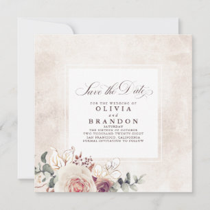 Earthy Shades Floral Elegant Save The Date Announcement