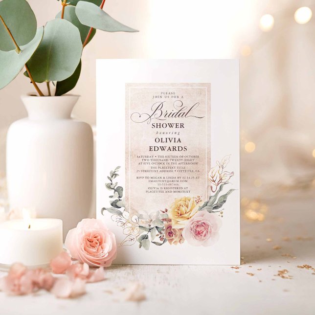 Earthy Shades Flowers Boho Elegant Bridal Shower Invitation (Romantic Floral Bridal Shower Invitations)