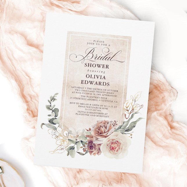 Earthy Shades Flowers Boho Elegant Bridal Shower Invitation (Creator Uploaded)