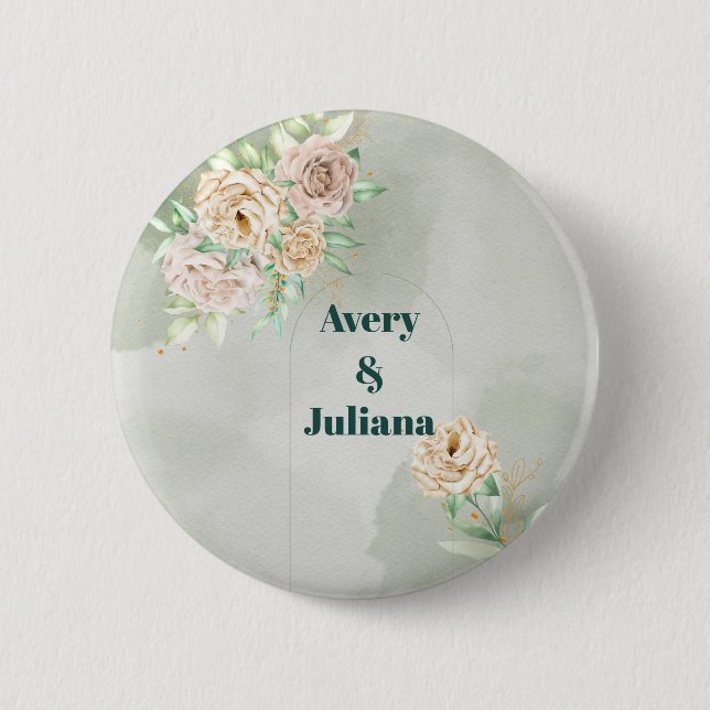 Earthy Shades Flowers Boho Elegant Sage Green 6 Cm Round Badge (Front)