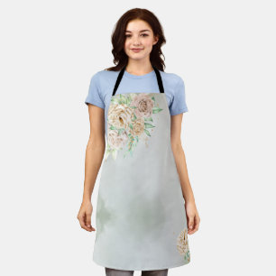 Earthy Shades Flowers Boho Elegant Sage Green Apron