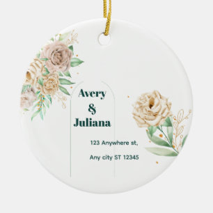 Earthy Shades Flowers Boho Elegant Sage Green Ceramic Ornament