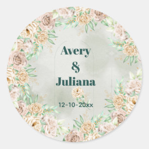 Earthy Shades Flowers Boho Elegant Sage Green Classic Round Sticker