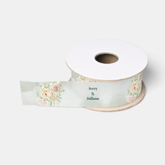 Earthy Shades Flowers Boho Elegant Sage Green Grosgrain Ribbon
