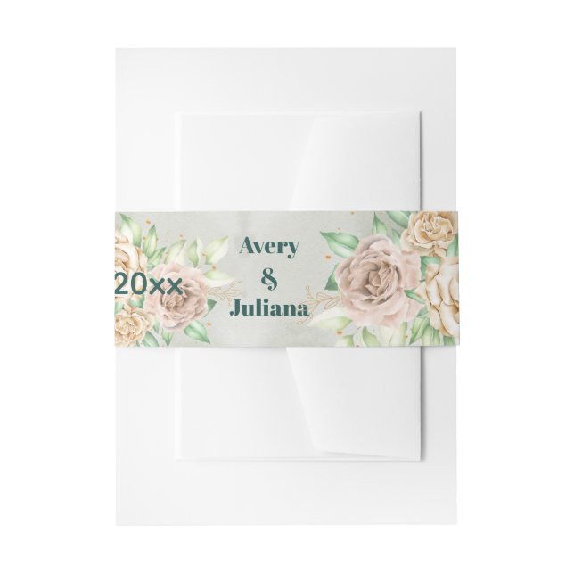 Earthy Shades Flowers Boho Elegant Sage Green Invitation Belly Band (Front Example)