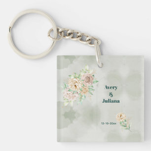 Earthy Shades Flowers Boho Elegant Sage Green Key Ring
