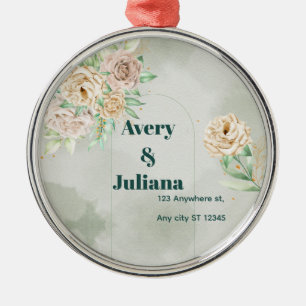 Earthy Shades Flowers Boho Elegant Sage Green Metal Ornament