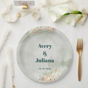 Earthy Shades Flowers Boho Elegant Sage Green Paper Plate