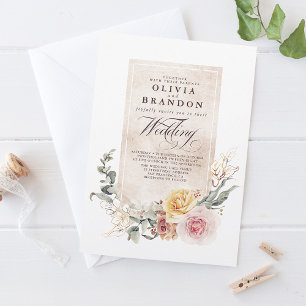 Earthy Shades Flowers Boho Elegant Wedding Invitation