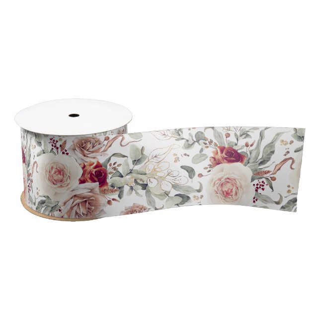 Earthy Shades Terracotta Rust Flowers Botanical Satin Ribbon (Spool)