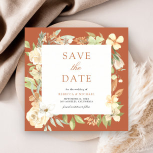 Earthy Soft Peach Floral Terracotta Wedding Save The Date