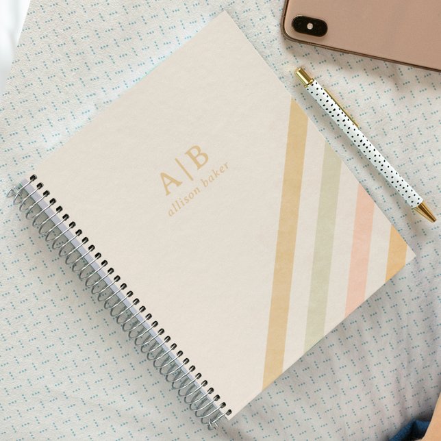 Earthy Stripes | Boho Chic Personalised Monogram Notebook (Creator Uploaded)