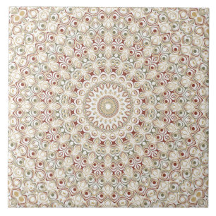 Earthy Taupe and Rust Mandala Pattern Ceramic Tile