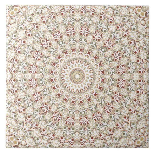 Earthy Taupe and Rust Mandala Pattern Ceramic Tile (Front)