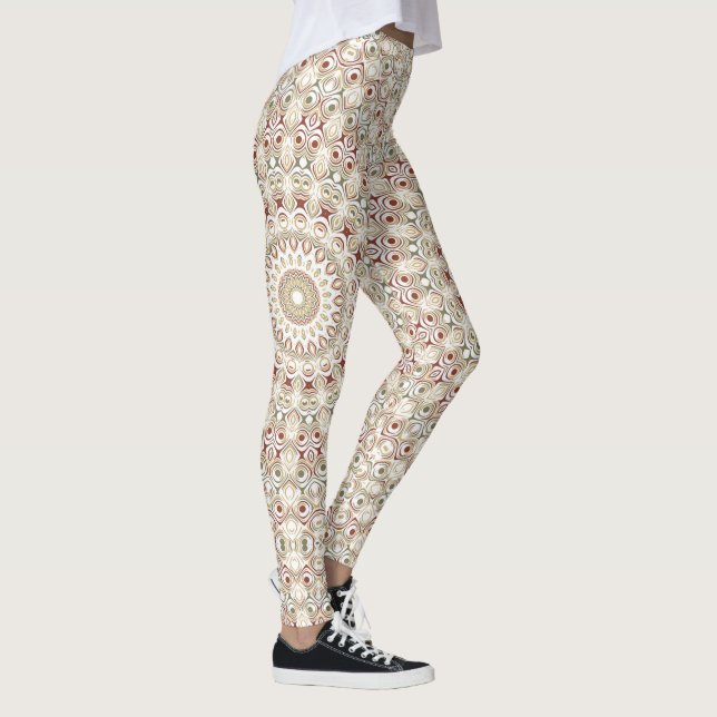 Earthy Taupe and Rust Mandala Pattern Leggings (Right)