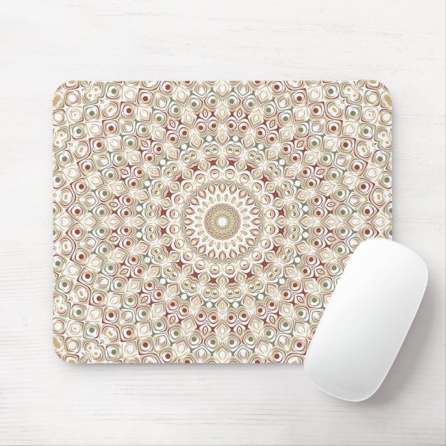 Earthy Taupe and Rust Mandala Pattern Mouse Pad (With Mouse)