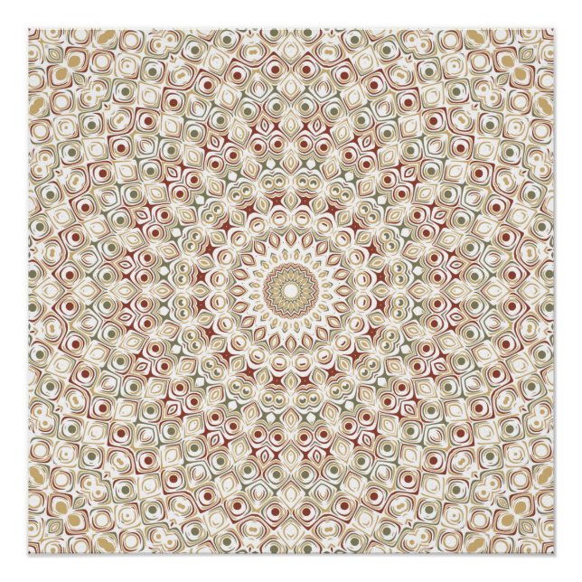 Earthy Taupe and Rust Mandala Pattern Poster (Front)