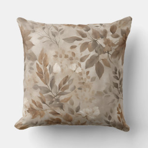 Earthy Taupe Brown Botanical Print Cushion