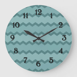 Earthy Teal Chevron Large Clock