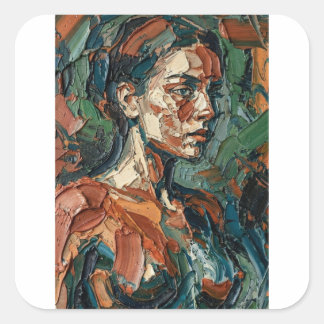 Earthy & Teal Textured Face Wall Art Square Sticker