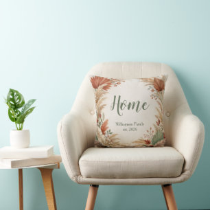 Earthy Terracotta Boho Botanical Wreath Cushion