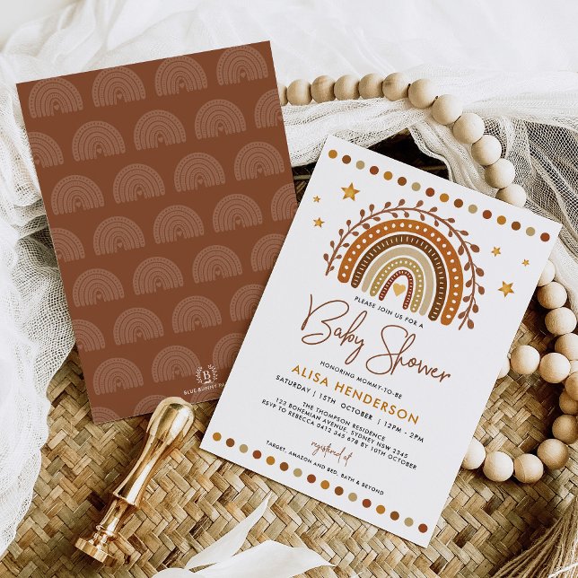 Earthy Terracotta Boho Rainbow Neutral Baby Shower Invitation (Creator Uploaded)