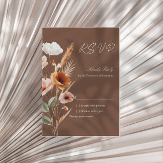 Earthy Terracotta Boho Wildflowe Wedding RSVP Card