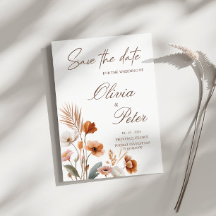 Earthy Terracotta Boho Wildflower Save The Date Invitation