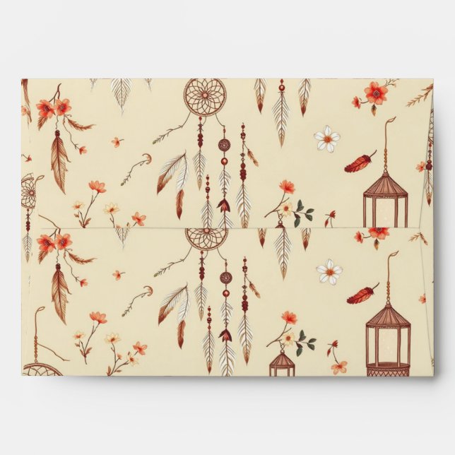 Earthy Terracotta Dreamcatcher Boho Wedding Envelope (Back (Top Flap))
