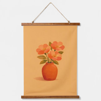 Earthy Terracotta Floral Bouquet Modern Gouache Hanging Tapestry