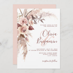Earthy Terracotta Floral Champagne Boho Wedding Invitation