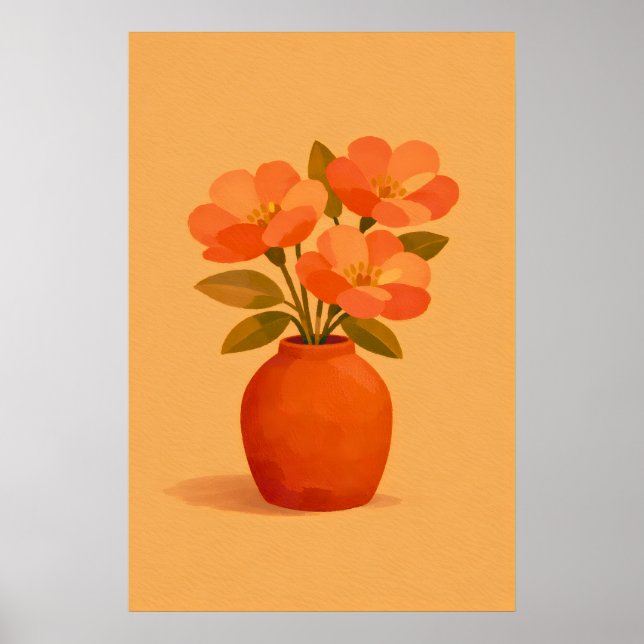 Earthy Terracotta Flower Vase Modern Gouache Poster (Front)